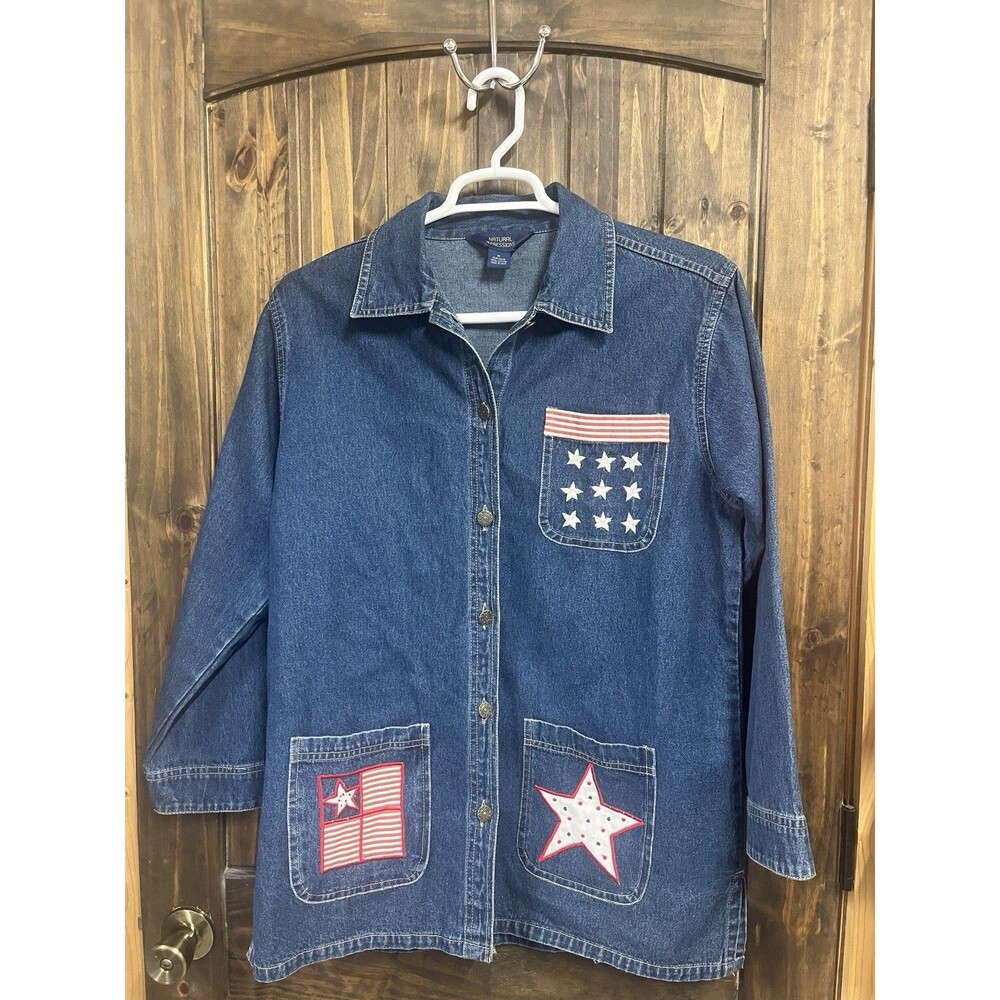 Natural Impressions Denim Jacket Women’s Med Stars Stripes Flag Sesquicentennial